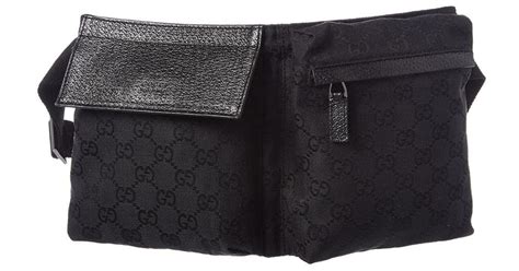 gucci black gg canvas & leather waist pouch|black suede Gucci bag.